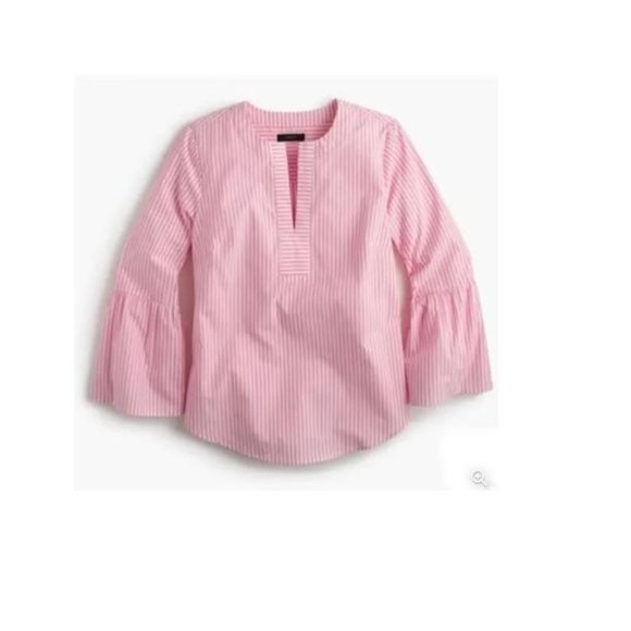 J. Crew Pink Striped Bell Sleeve Top / Tunic - Picture 3 of 9